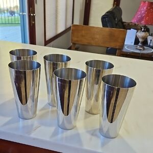 Set of Six 32 oz of Silver Stainless Steel Tumblers, perfect for milkshakes.